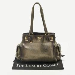 Pre Owned Prada Metallic Ombre Vitello Daino Leather Side Pocket Tote
