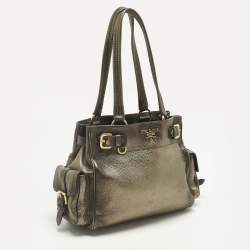 Pre Owned Prada Metallic Ombre Vitello Daino Leather Side Pocket Tote