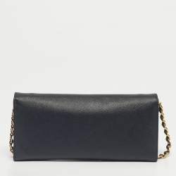Pre Owned Prada Black Saffiano Metal Leather Logo Wallet On Chain