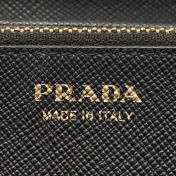 Pre Owned Prada Black Saffiano Metal Leather Logo Wallet On Chain