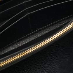 Pre Owned Prada Black Saffiano Metal Leather Logo Wallet On Chain