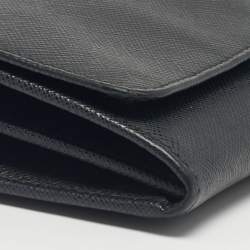 Pre Owned Prada Black Saffiano Metal Leather Logo Wallet On Chain
