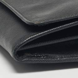 Pre Owned Prada Black Saffiano Metal Leather Logo Wallet On Chain