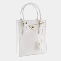 Pre Owned Prada White Mini Saffiano Lux Tote