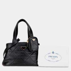 Pre Owned Prada Black Small Quilted Lambskin Satchel