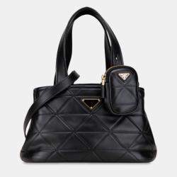 Pre Owned Prada Black Small Quilted Lambskin Satchel
