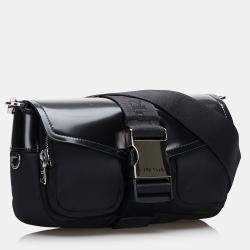 Pre Owned Prada Black Re-Nylon & Spazzolato Pocket Crossbody