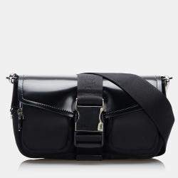 Pre Owned Prada Black Re-Nylon & Spazzolato Pocket Crossbody