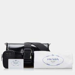Pre Owned Prada Black Re-Nylon & Spazzolato Pocket Crossbody