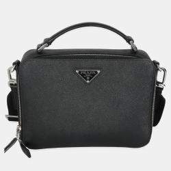 Pre Owned Prada Black Saffiano Medium Brique Crossbody Bag