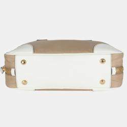Pre Owned Prada Beige White Re-Nylon Saffiano Medium Re-Edition 1978