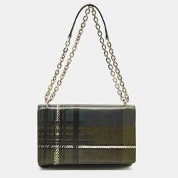 Pre Owned Prada Green Tartan Saffiano Print Leather Chain Flap Shoulder Bag