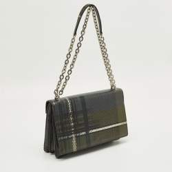 Pre Owned Prada Green Tartan Saffiano Print Leather Chain Flap Shoulder Bag