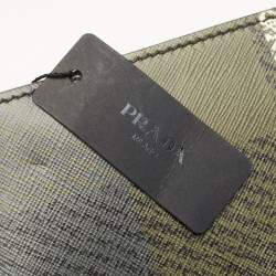 Pre Owned Prada Green Tartan Saffiano Print Leather Chain Flap Shoulder Bag