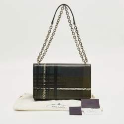 Pre Owned Prada Green Tartan Saffiano Print Leather Chain Flap Shoulder Bag