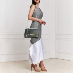 Pre Owned Prada Green Tartan Saffiano Print Leather Chain Flap Shoulder Bag