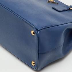 Pre Owned Prada Navy Blue Saffiano Lux Leather Medium Galleria Double Zip Tote
