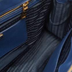 Pre Owned Prada Navy Blue Saffiano Lux Leather Medium Galleria Double Zip Tote