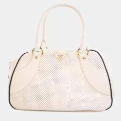 Pre Owned Prada Saffiano Fori Perforated Bowling Bag
