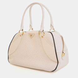 Pre Owned Prada Saffiano Fori Perforated Bowling Bag