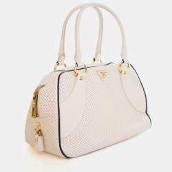 Pre Owned Prada Saffiano Fori Perforated Bowling Bag