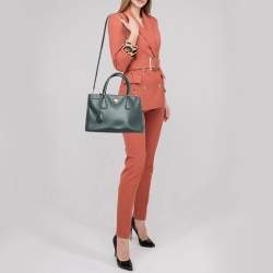 Pre Owned Prada Green Saffiano Lux Leather Small Galleria Double Zip Tote