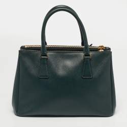 Pre Owned Prada Green Saffiano Lux Leather Small Galleria Double Zip Tote