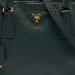 Pre Owned Prada Green Saffiano Lux Leather Small Galleria Double Zip Tote