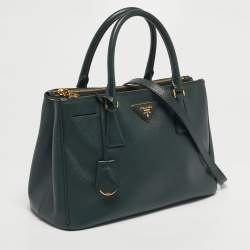 Pre Owned Prada Green Saffiano Lux Leather Small Galleria Double Zip Tote