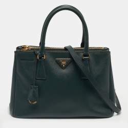 Pre Owned Prada Green Saffiano Lux Leather Small Galleria Double Zip Tote