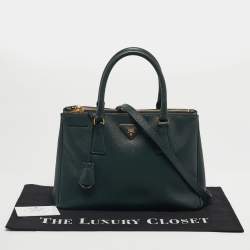 Pre Owned Prada Green Saffiano Lux Leather Small Galleria Double Zip Tote