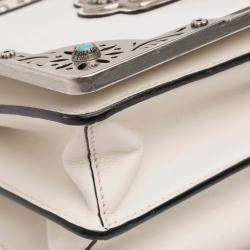 Pre Owned Prada White City Calf Studded Folk Cahier Crossbody