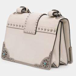 Pre Owned Prada White City Calf Studded Folk Cahier Crossbody