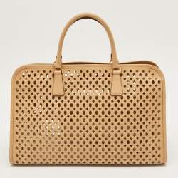 Pre Owned Prada Beige Perforated Saffiano Lux Leather Fori Tote