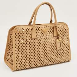 Pre Owned Prada Beige Perforated Saffiano Lux Leather Fori Tote