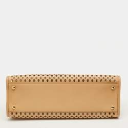 Pre Owned Prada Beige Perforated Saffiano Lux Leather Fori Tote