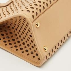 Pre Owned Prada Beige Perforated Saffiano Lux Leather Fori Tote