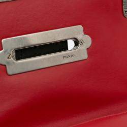 Pre Owned Prada Black/Red Saffiano Trimmed City Calf Crystal Cahier Crossbody