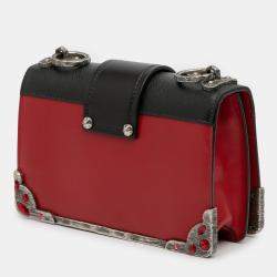 Pre Owned Prada Black/Red Saffiano Trimmed City Calf Crystal Cahier Crossbody