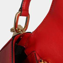 Pre Owned Prada Red Saffiano Lux Embleme Satchel