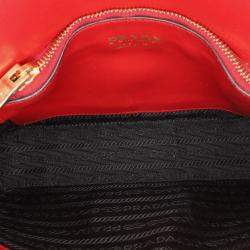 Pre Owned Prada Red Saffiano Lux Embleme Satchel