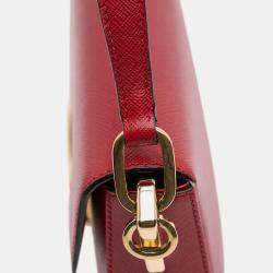 Pre Owned Prada Red Saffiano Lux Embleme Satchel