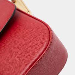Pre Owned Prada Red Saffiano Lux Embleme Satchel