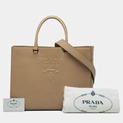 Pre Owned Prada Brown Large Saffiano Lux Embossed Logo Convertible Tote