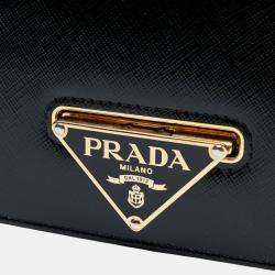 Pre Owned Prada Black Saffiano Vernice Flip Lock Wallet on Chain Clutch