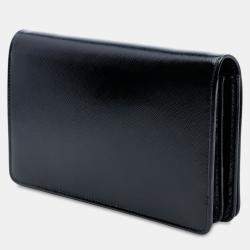 Pre Owned Prada Black Saffiano Vernice Flip Lock Wallet on Chain Clutch