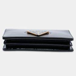 Pre Owned Prada Black Saffiano Vernice Flip Lock Wallet on Chain Clutch