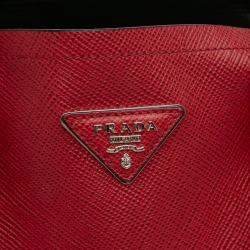 Pre Owned Prada Red Small Saffiano Cuir Double Handle Satchel