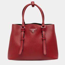 Pre Owned Prada Red Small Saffiano Cuir Double Handle Satchel