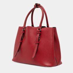 Pre Owned Prada Red Small Saffiano Cuir Double Handle Satchel